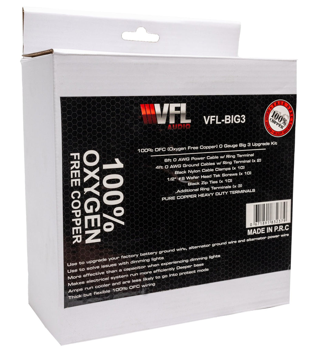 VFL Audio BIG3 100% Oxygen-Free Copper 0 Gauge Amplifier Kit