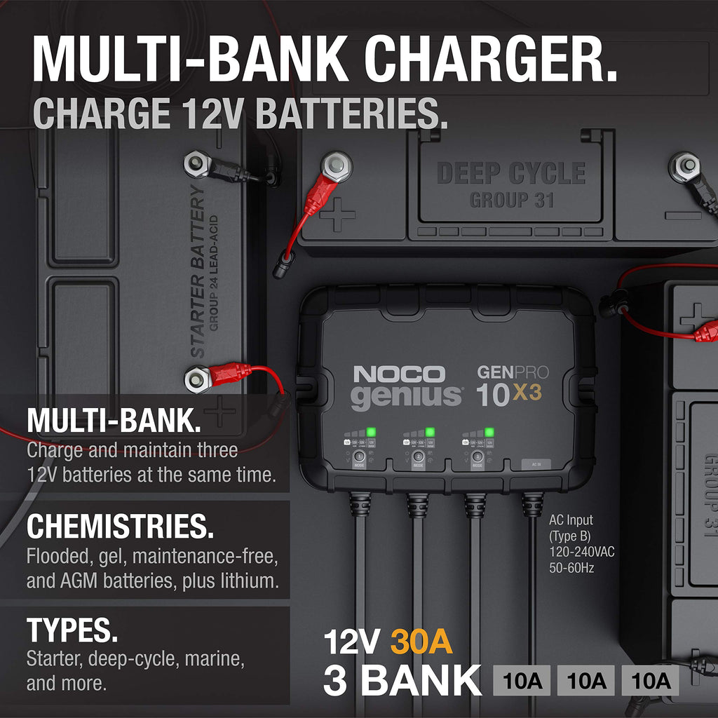 NOCO GENPRO10X3 12V 30A 3-Bank OnBoard Marine Battery Charger & Maintainer