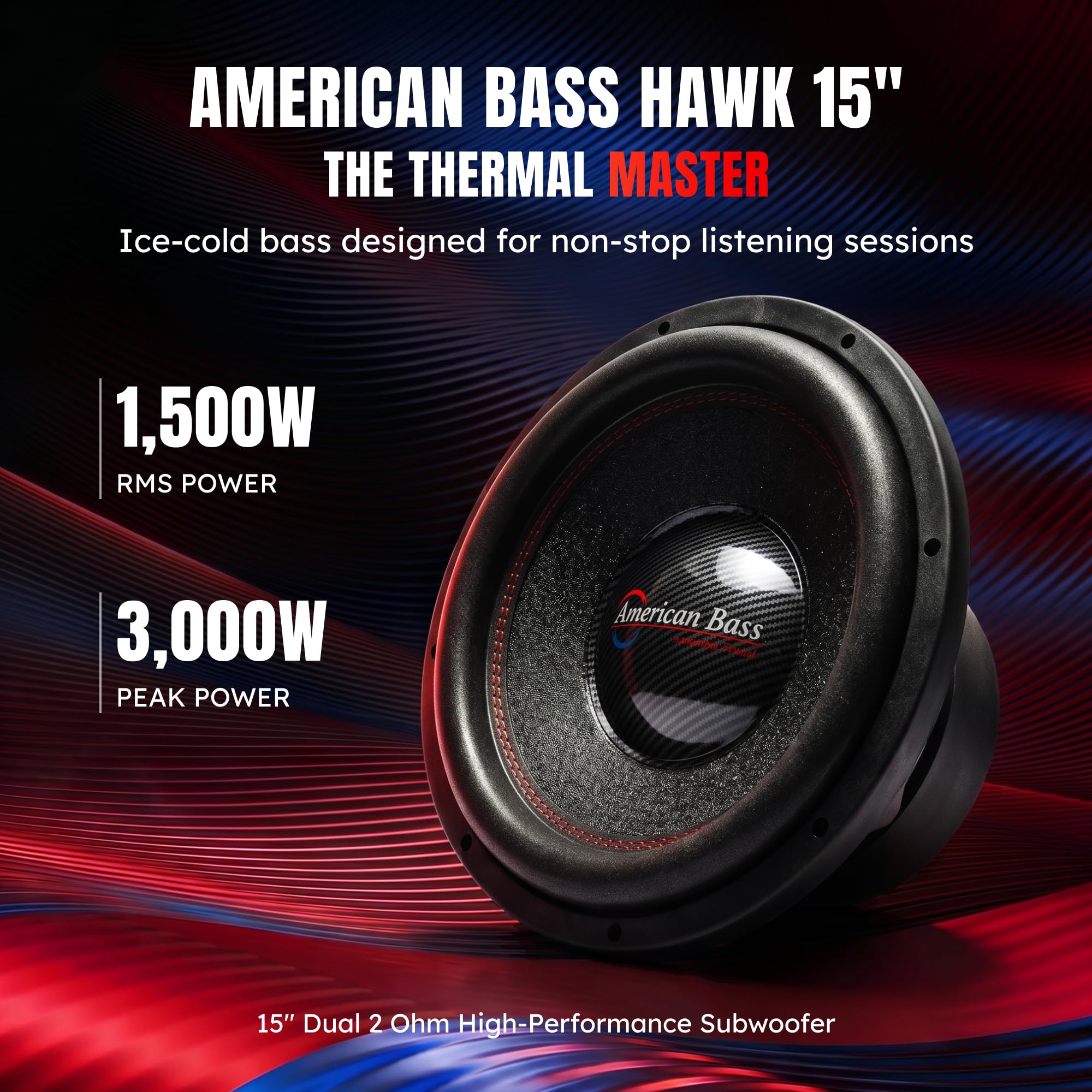 American Bass Hawk 15" Car Subwoofer, 4 Ohm, 3000W Max