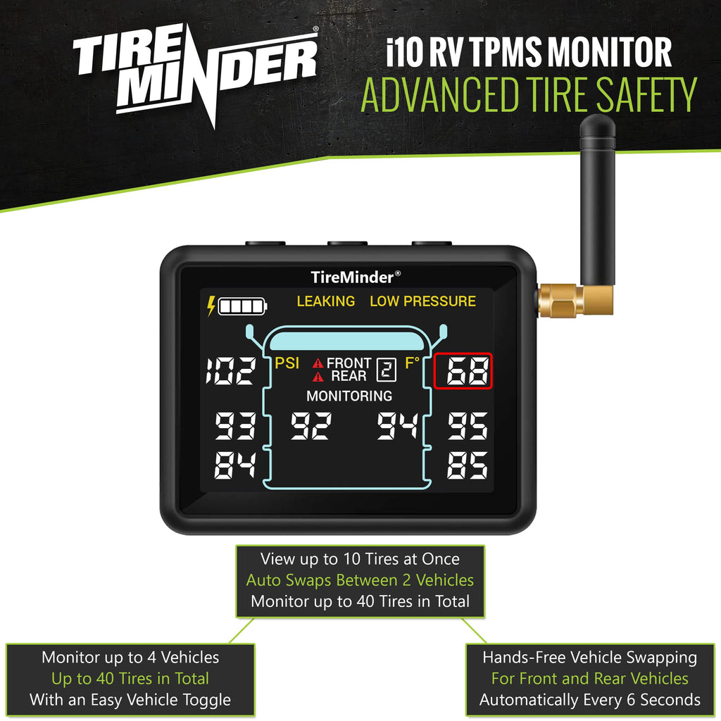 TireMinder i10 RV TPMS with 6 Flow Through Transmitters, Black