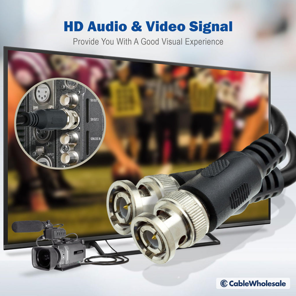 CableWholesale RG59/U Coaxial Cable, BNC Male to BNC Male Connector Coax Cable for Video, 75 Ohm, 22 AWG, Black, 6 ft