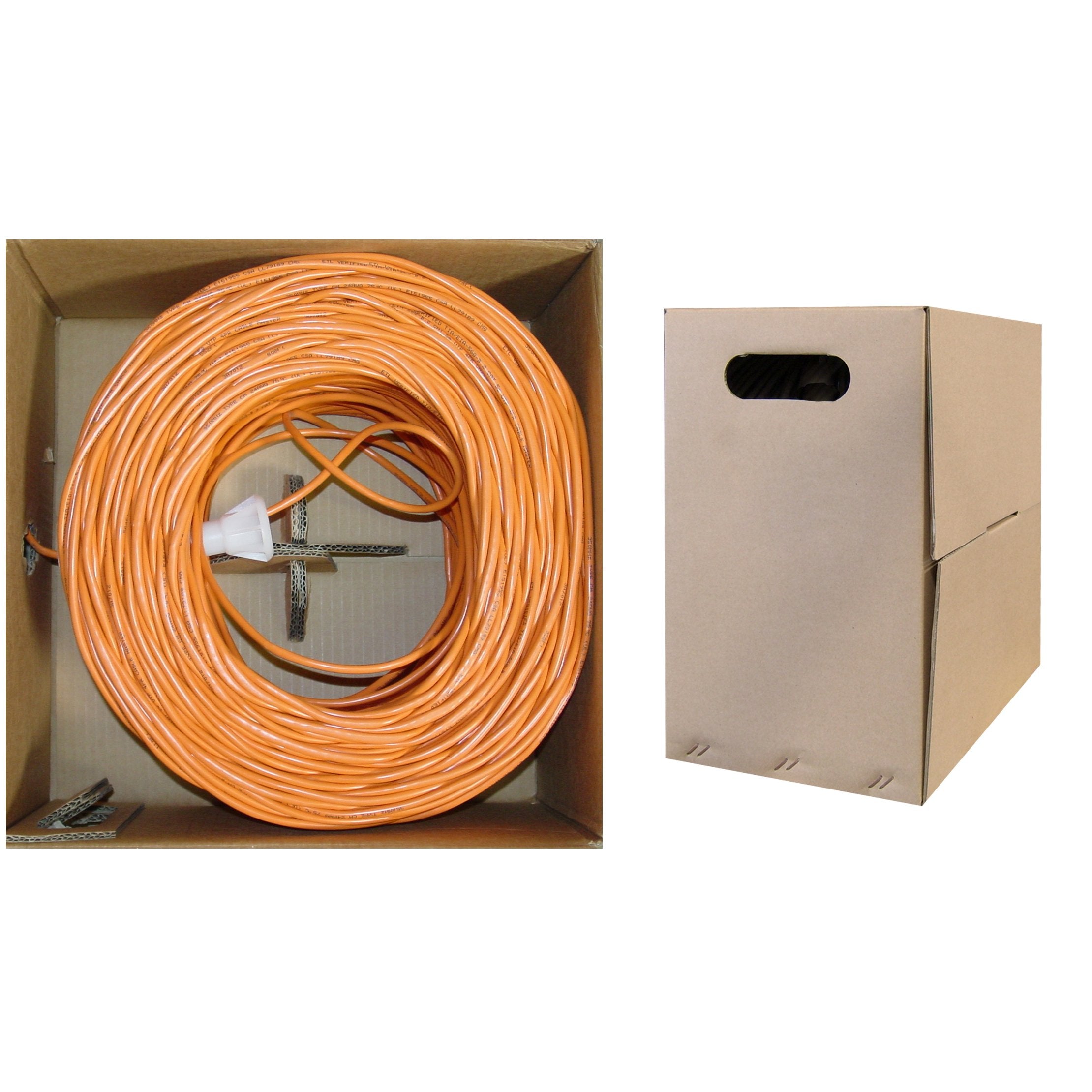 CableWholesale 1000 Foot Bulk Cat5e Plenum Rated (CMP) Ethernet Cable, 4 Pair Solid Bare Copper, 24AWG UTP (Unshielded Twisted Pair) with PullBox, Orange