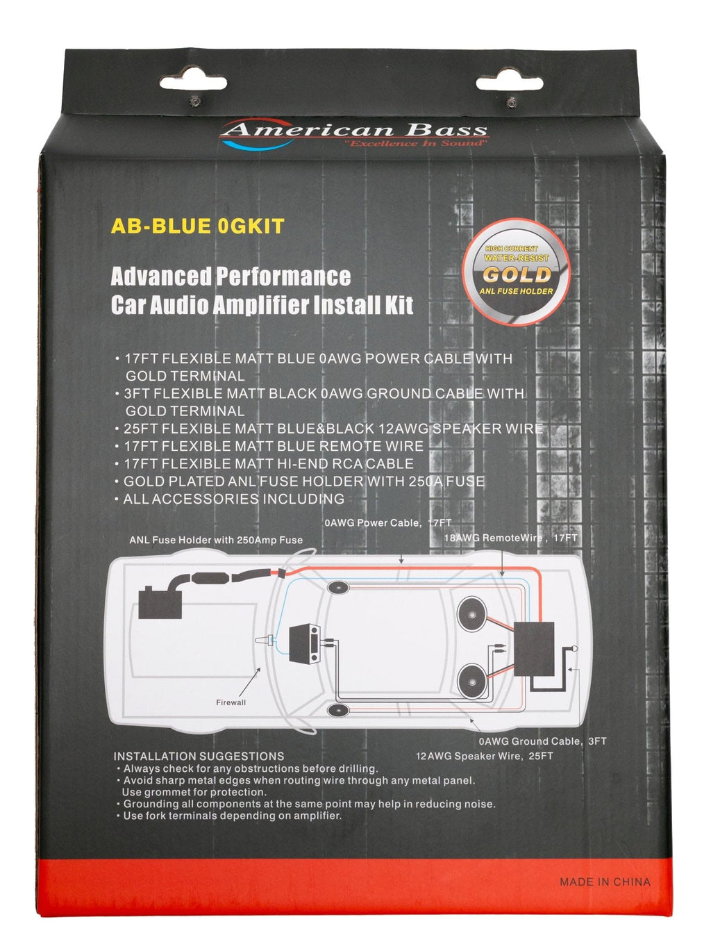 American Bass 4 Gauge CCA Amplifier Kit (Blue)