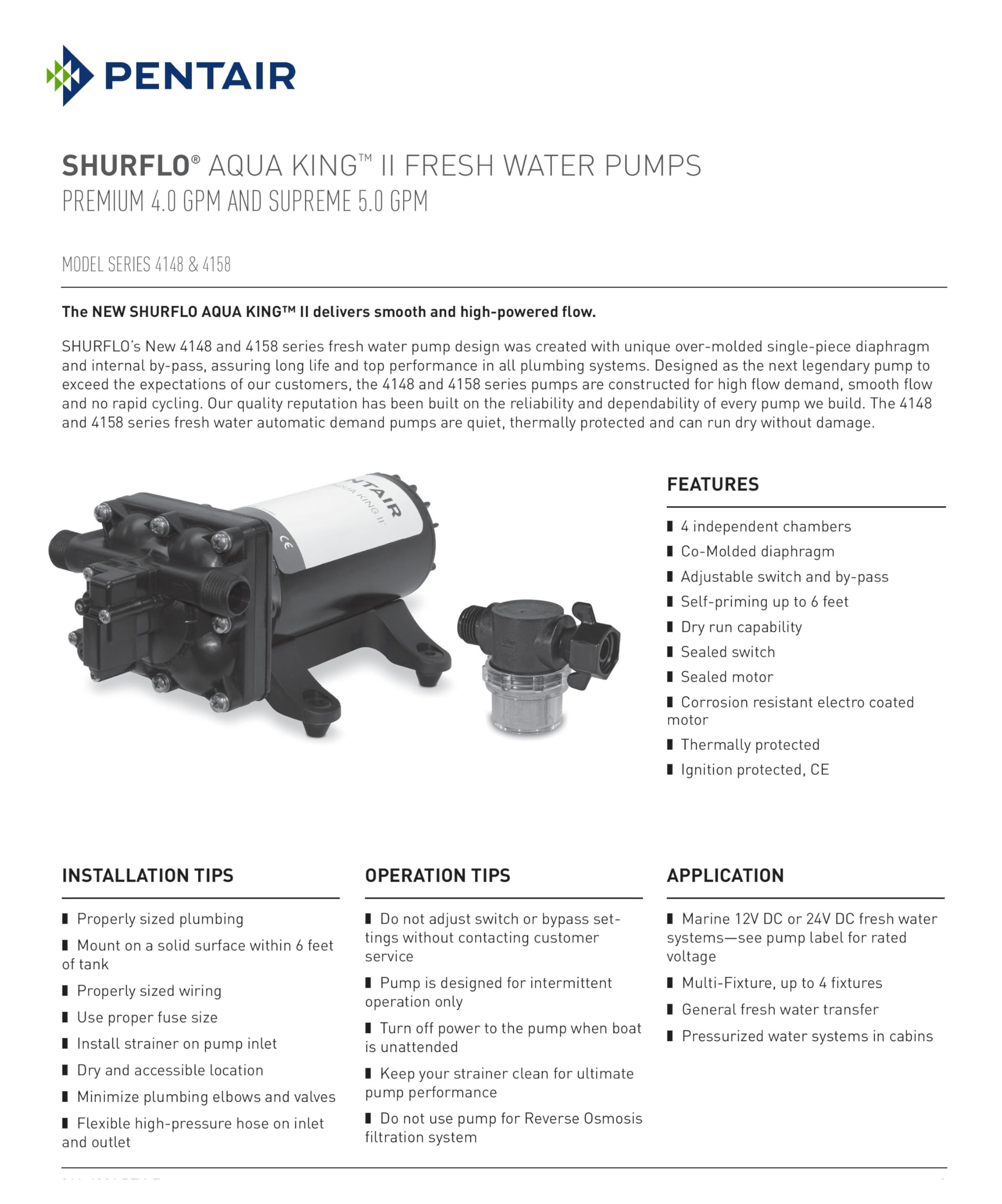 PENTAIR SHURFLO 4158-153-E75 Aqua King II Premium Fresh Water Pump 5.0