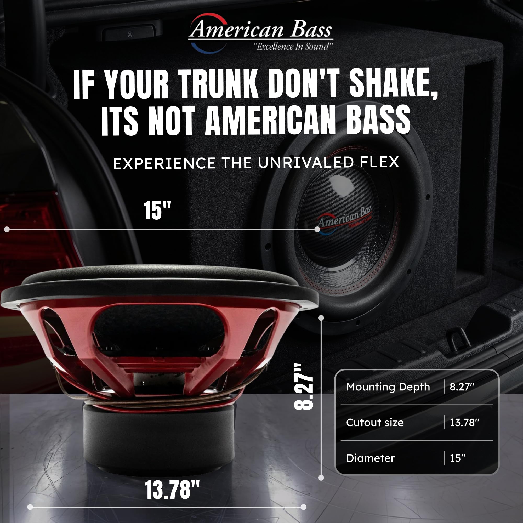 American Bass Hawk 15" Car Subwoofer, 4 Ohm, 3000W Max