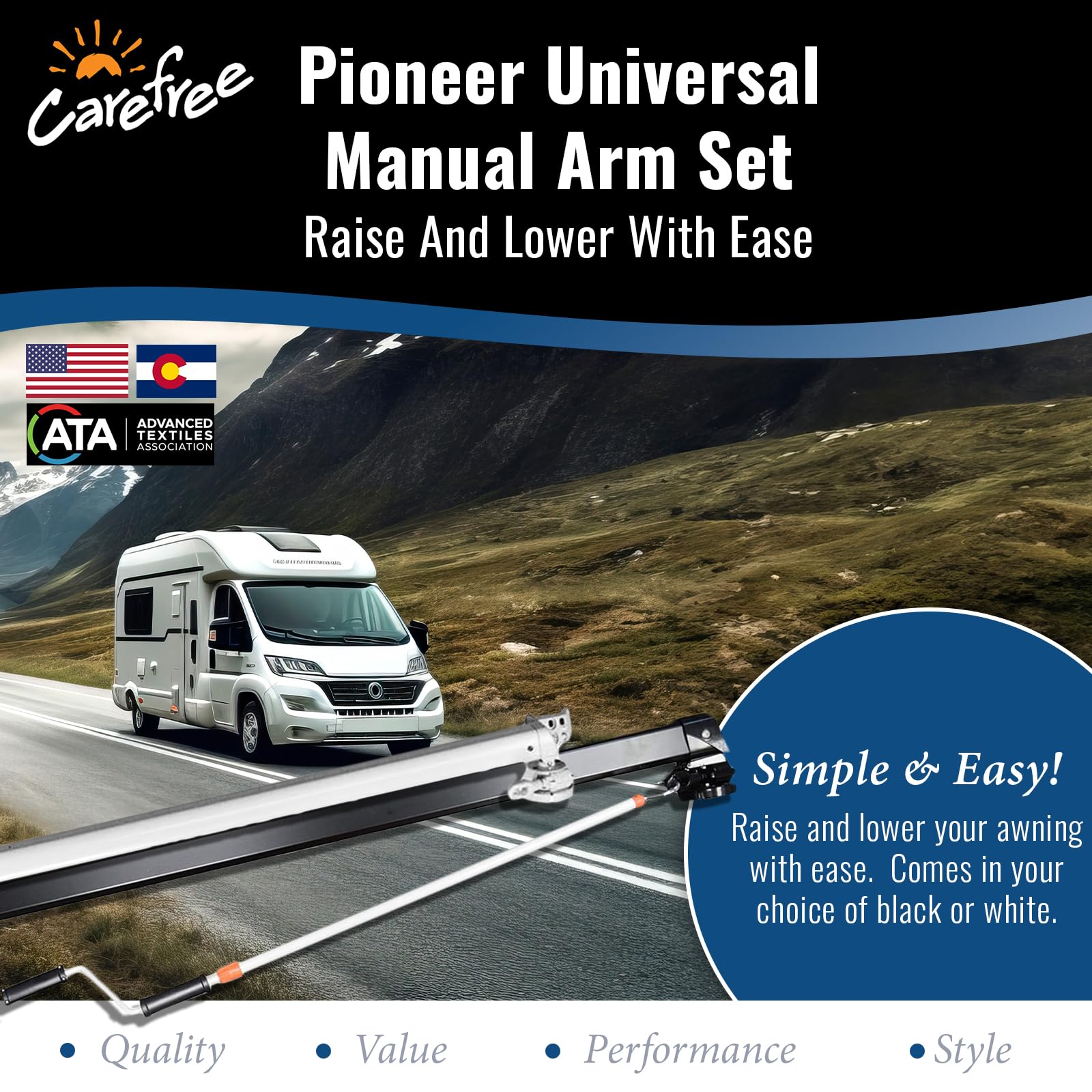 Carefree 971601 Black 68" to 81" Pioneer Lite Awning Arm