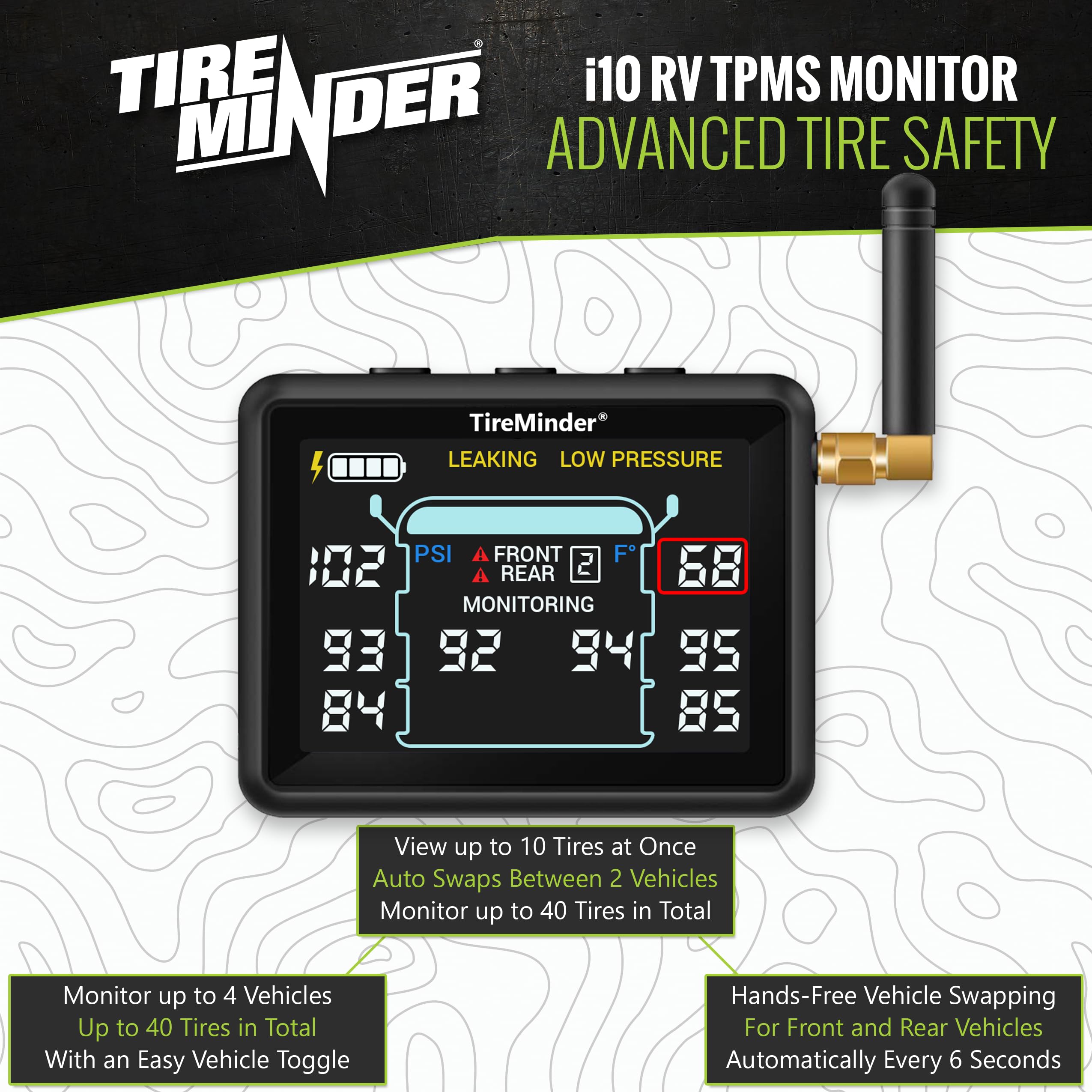 TireMinder i10 RV TPMS with 4 Transmitters, Black