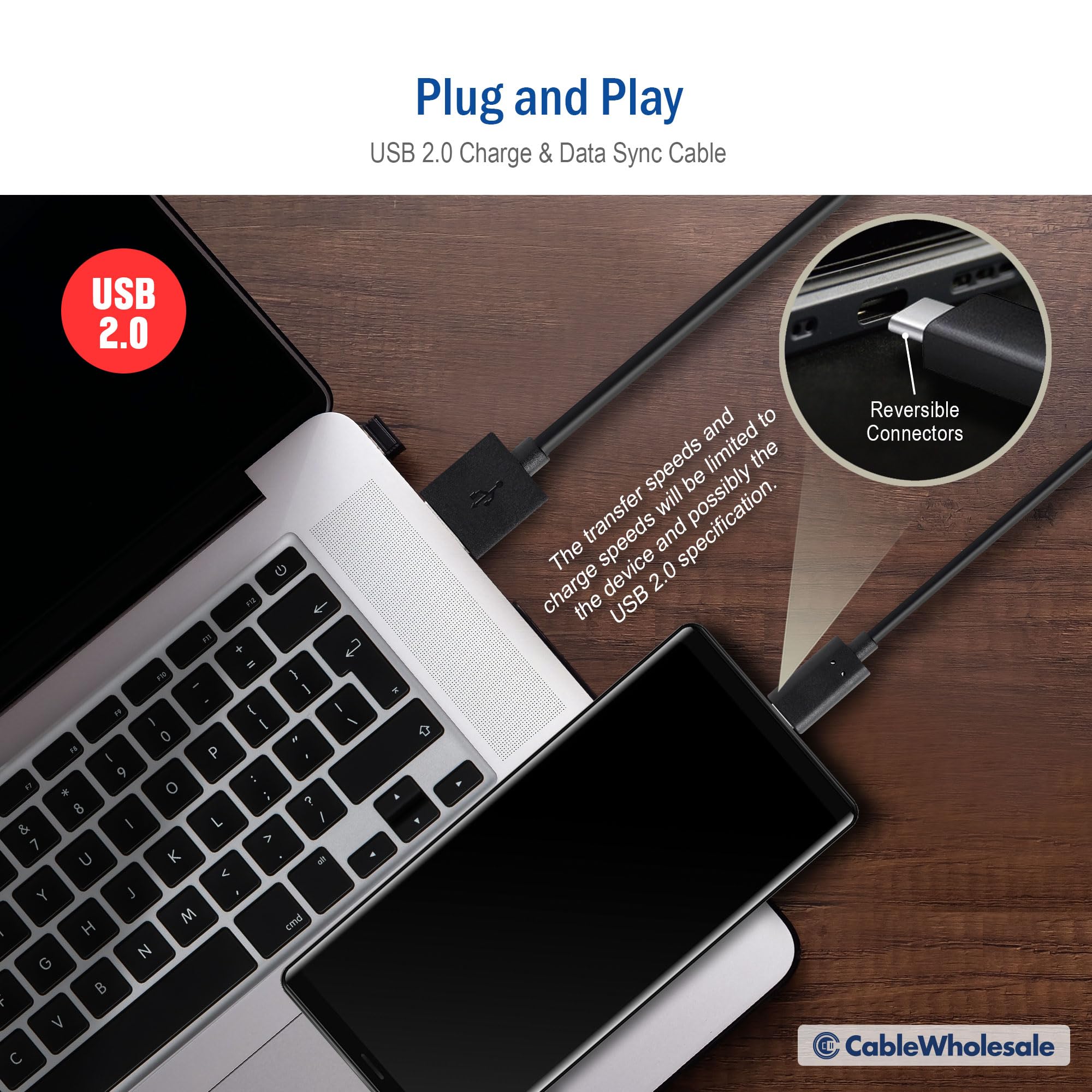 High-Speed USB 2.0 Type A to Type C Cable - 480Mbps Data Transfer, Reversible Connector for New Devices, 1.6 Feet (0.5 Meter)