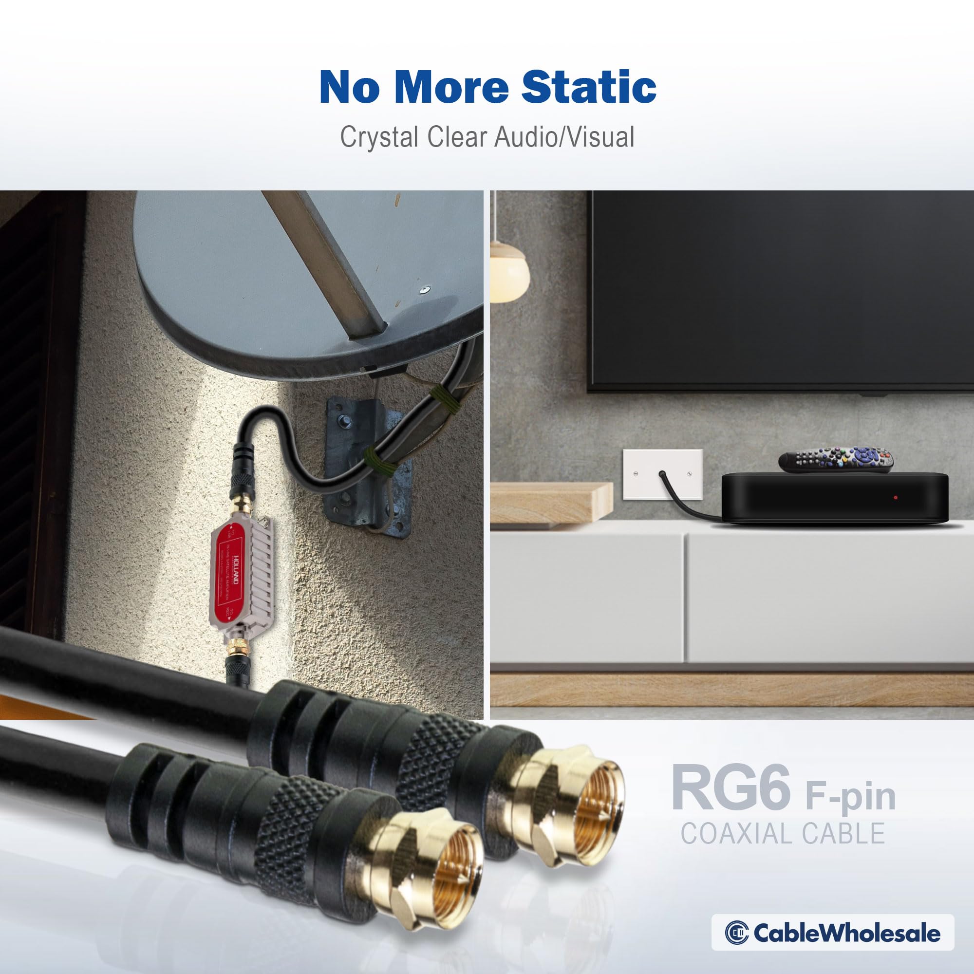 CableWholesale F-pin Coaxial Cable, F Type Male to Male Coax Cable Connector, UL Listed, AV, CableTV, Antenna, and Satellite Cable, Black, 3 ft