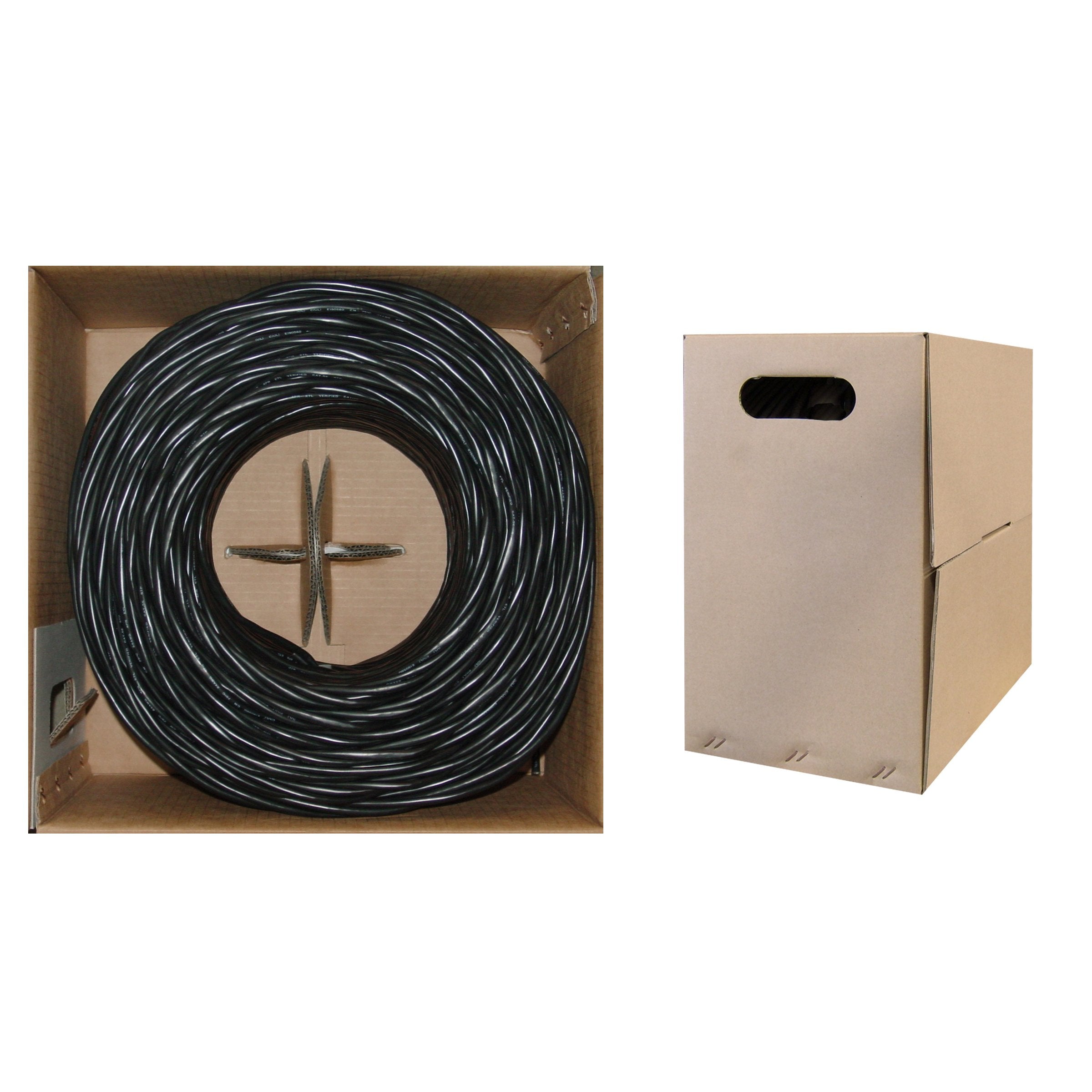 CableWholesale 1000 Foot Cat5e CM Rated Ethernet Cable, 24 AWG, ETL Verified 4 Pair Stranded Pure Copper, Unshielded Twisted Pair(UTP) with Pull Box, Black