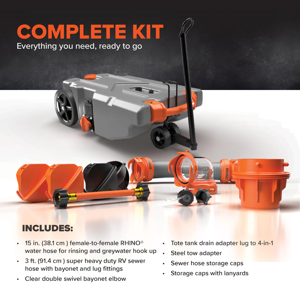 Camco Rhino 28-Gal RV Tote Tank - Steerable Front Wheels - Made in the USA