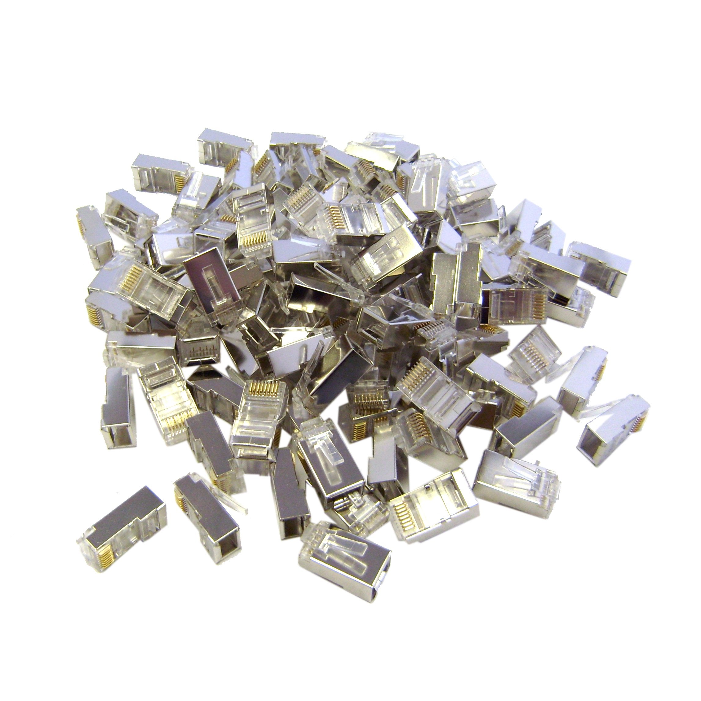 Shielded Cat6 RJ45 Crimp Connectors for Stranded Cable, 8P8C, 100 Pieces