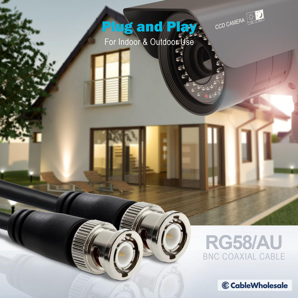 CableWholesale RG58/AU Coaxial Cable w/BNC Connectors, Black, BNC Male to Male, Copper Stranded Center Conductor, 6 Foot BNC Cable