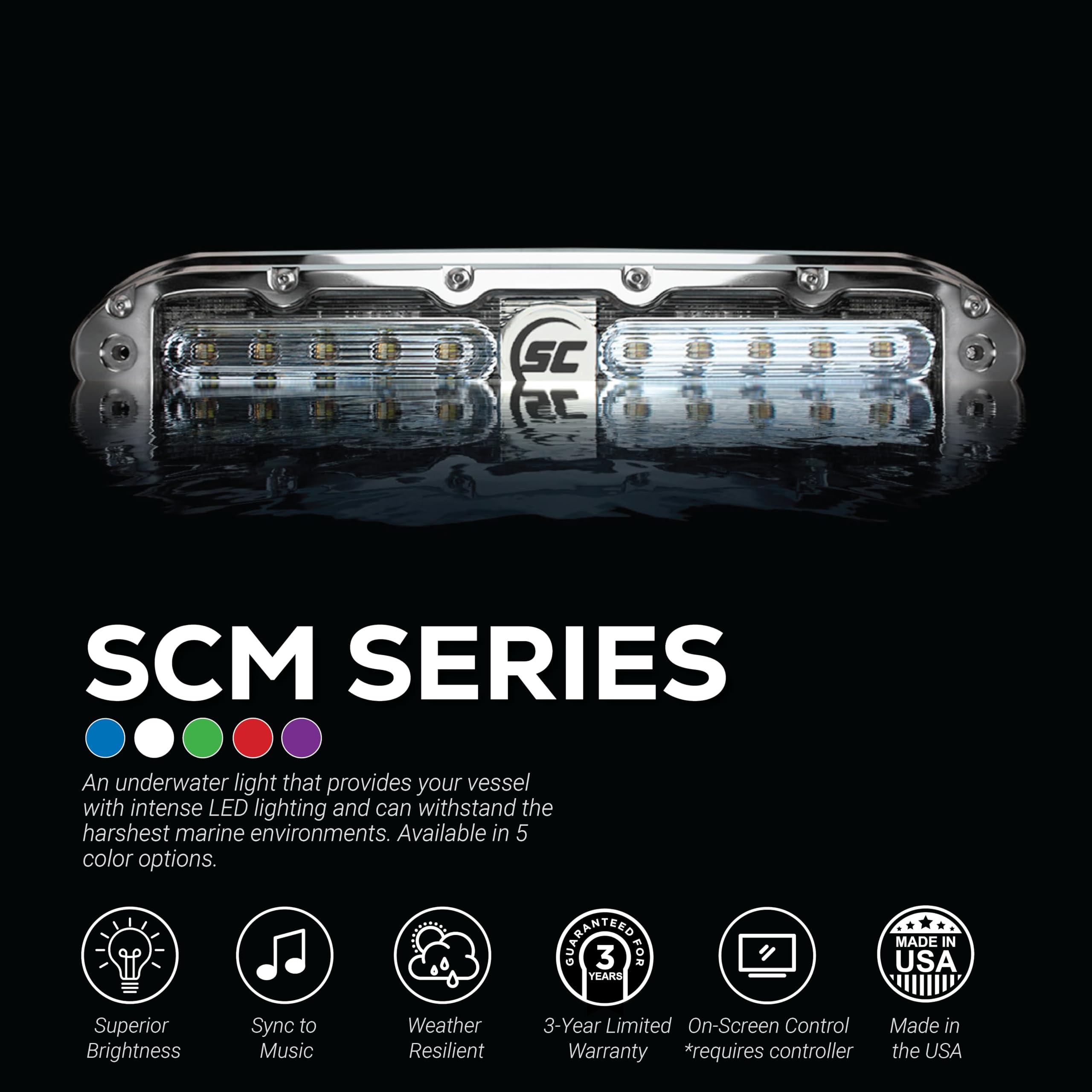 Shadow-Caster SCM-10 LED Underwater Boat Light - Great White - 316 Stainless Steel Housing - Polycarbonate Lens - IP68 Fully Submersible Waterproof