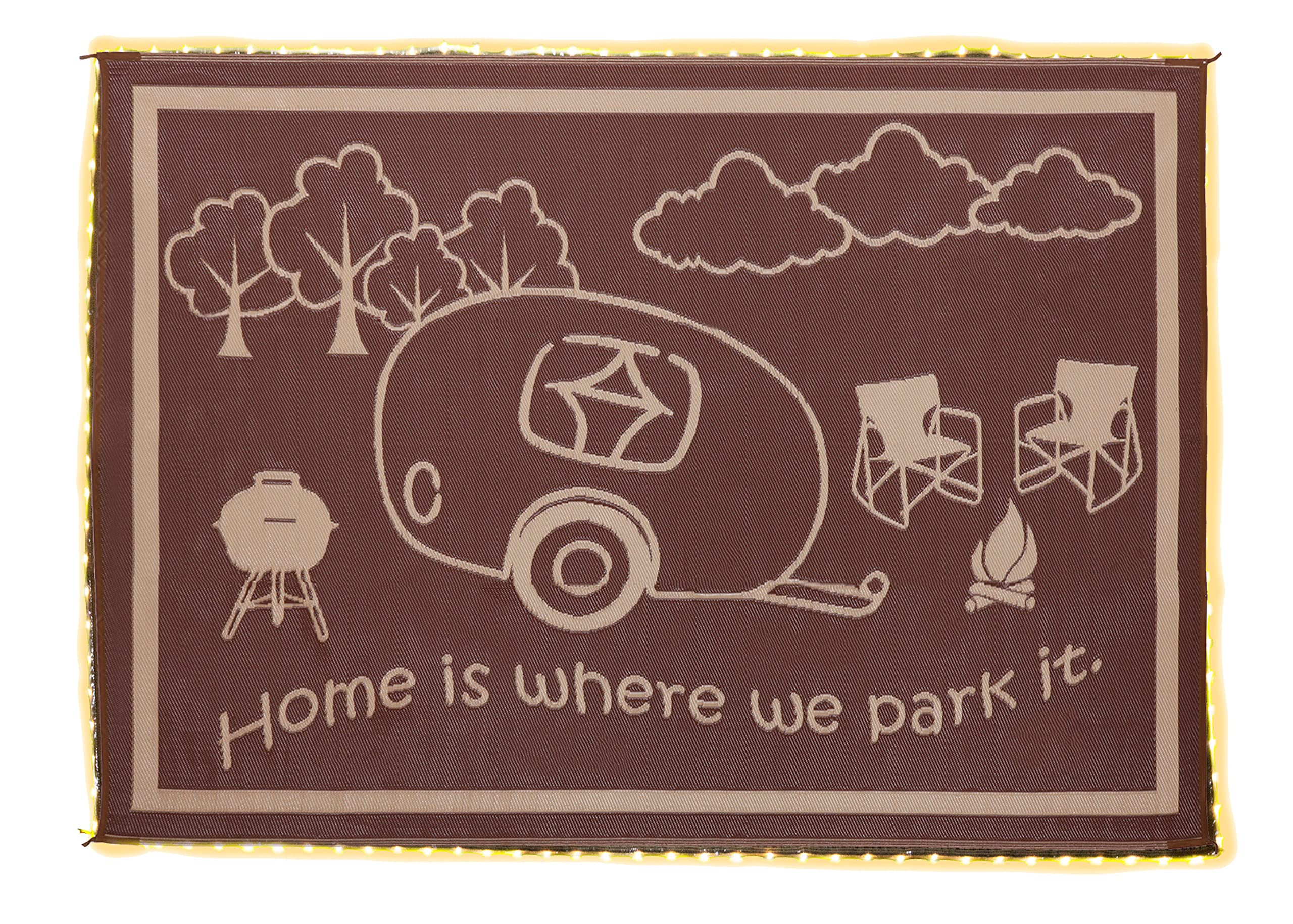 Stylish Camping LED Illuminated Patio Mat - Reversible RV Home Mat, Brown/Beige with LEDs Light, 8x11